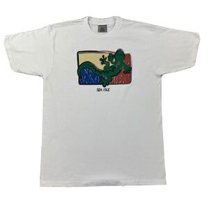 Liquid Blue Sea Isle Gecko Tee Shirt Men's Large White Southwestern Vintage USA